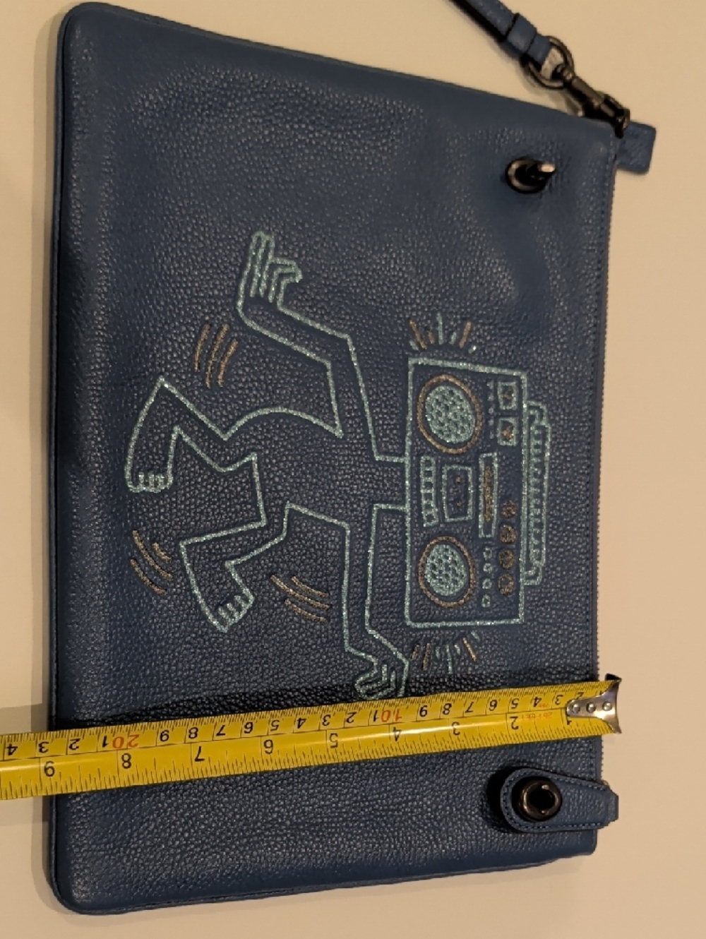Navy Leather Wristlet Clutch with Boombox Embroidery Limited Edition - Picture 4 of 9